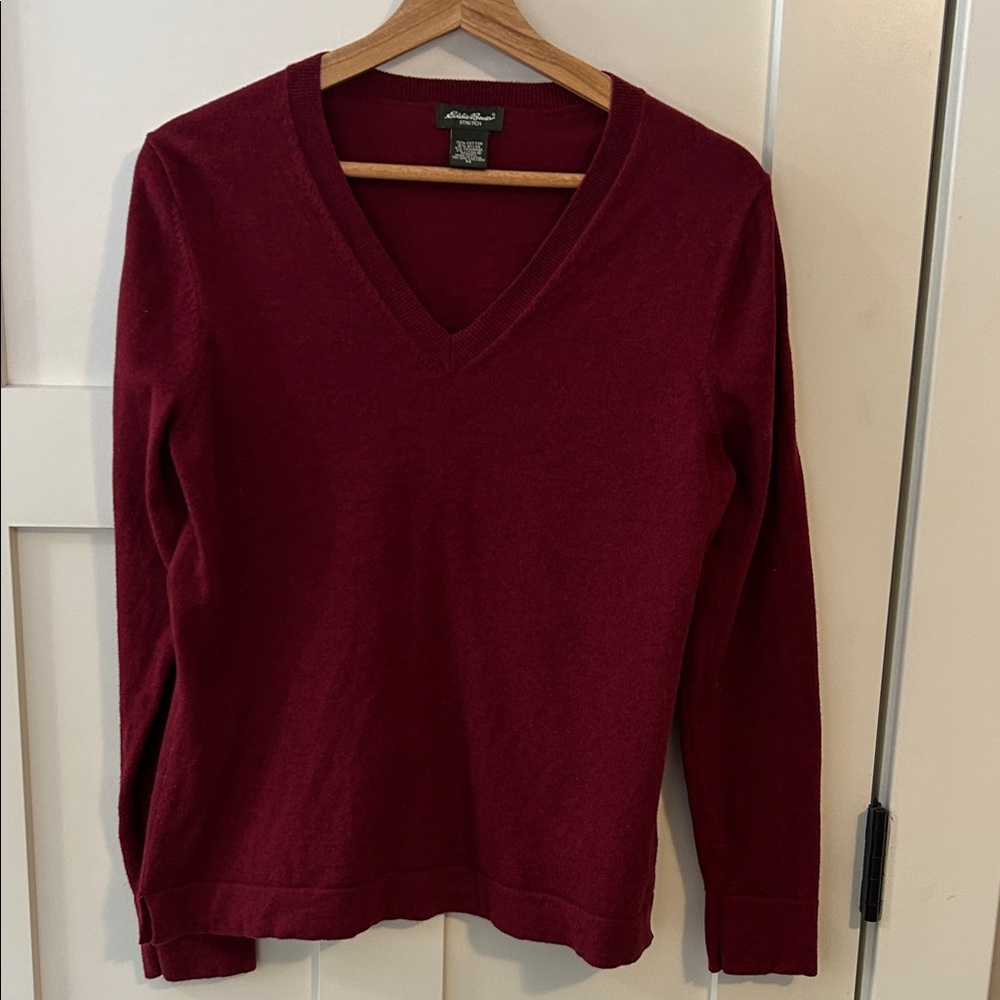 Eddie Bauer Women's Deep Red V-Neck Sweater